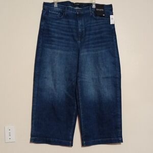 NEW Banana Republic High Rise Wide Leg Crop Jeans Dark Wash Stretch Size 35